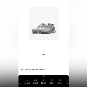 Women’s air vapor max pale grey size 9
